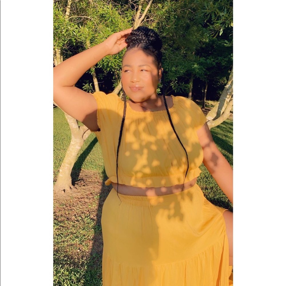 Mustard Crop Top & Maxi Skirt Set